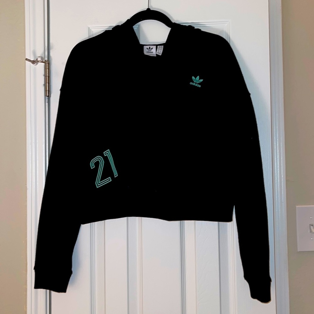 Black, cropped adidas hoodie